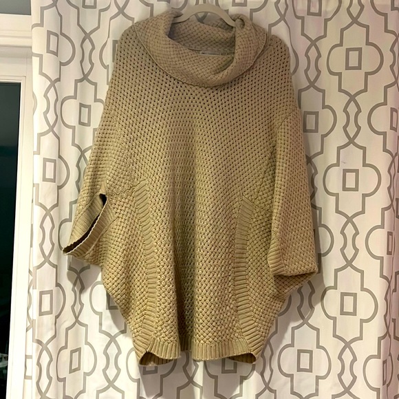 Tan sweater poncho, with cowl neck, size M - Picture 1 of 2